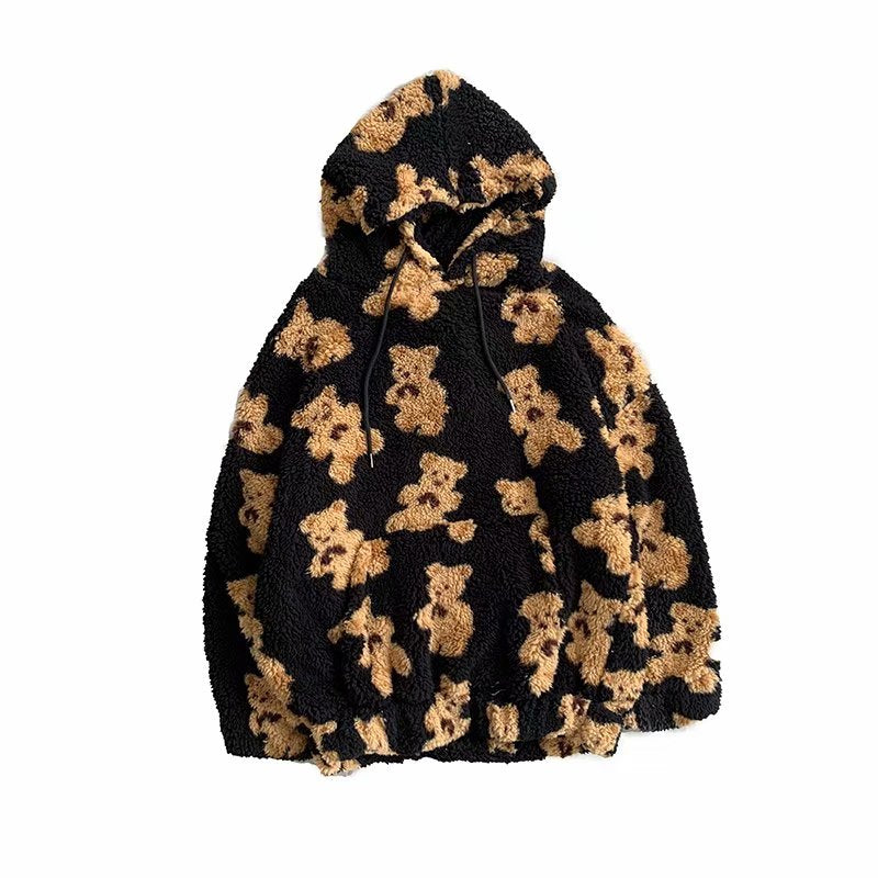 Hooded Sweater Men's Tide Ins Korean Cartoon Printed Lamb Velvet Jacket Thickened Loose Trend Student Clothes