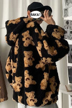 Hooded Sweater Men's Tide Ins Korean Cartoon Printed Lamb Velvet Jacket Thickened Loose Trend Student Clothes