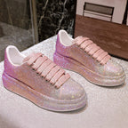 Women's Rhinestone-Embellished Sports Shoes - Waterproof White Wedge Sneakers (4-6cm Heel, Microfiber Leather) Pi-Mart