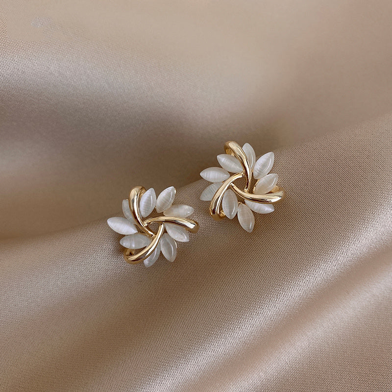 Cat's Eye Flower Earrings High Sense Opal Square Triangle Geometry Earrings Pi-Mart