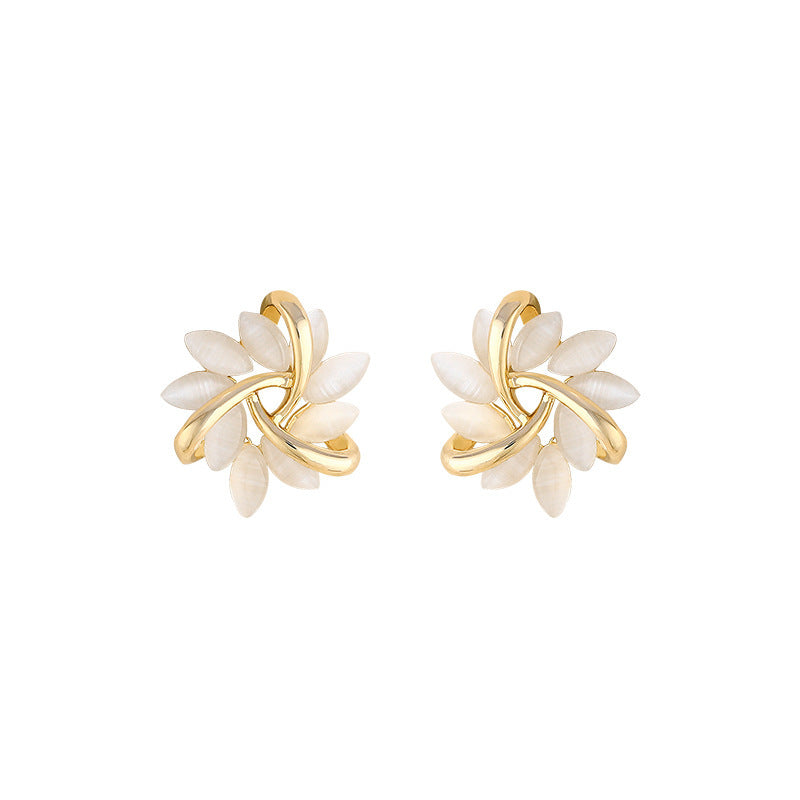 Cat's Eye Flower Earrings High Sense Opal Square Triangle Geometry Earrings Pi-Mart