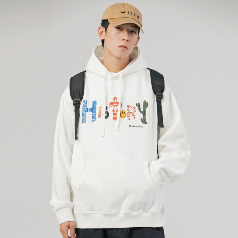 Artistic Letters Color Print Hooded Pullover Loose Sweatshirt Pi-Mart