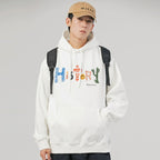 Artistic Letters Color Print Hooded Pullover Loose Sweatshirt Pi-Mart