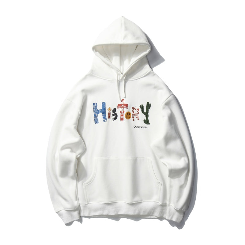 Artistic Letters Color Print Hooded Pullover Loose Sweatshirt Pi-Mart