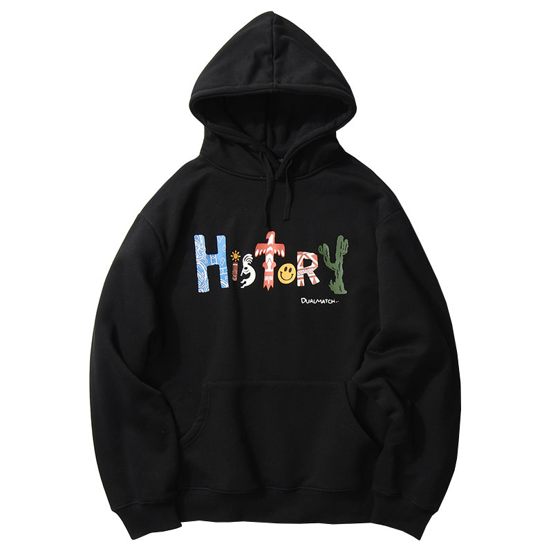 Artistic Letters Color Print Hooded Pullover Loose Sweatshirt Pi-Mart