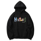 Artistic Letters Color Print Hooded Pullover Loose Sweatshirt Pi-Mart