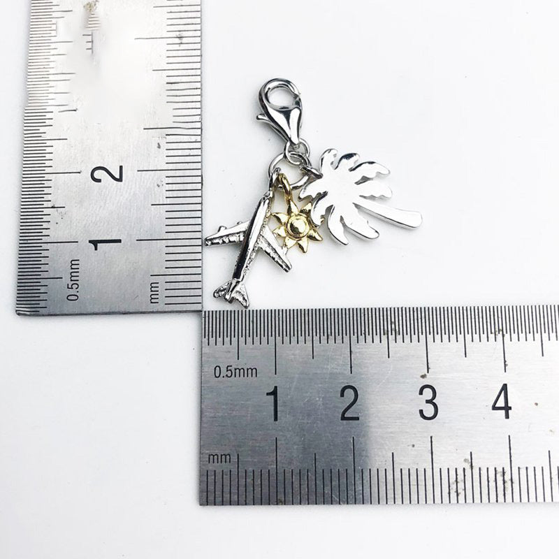 Palm Tree Sun Plane Pendant 925 Sterling Silver