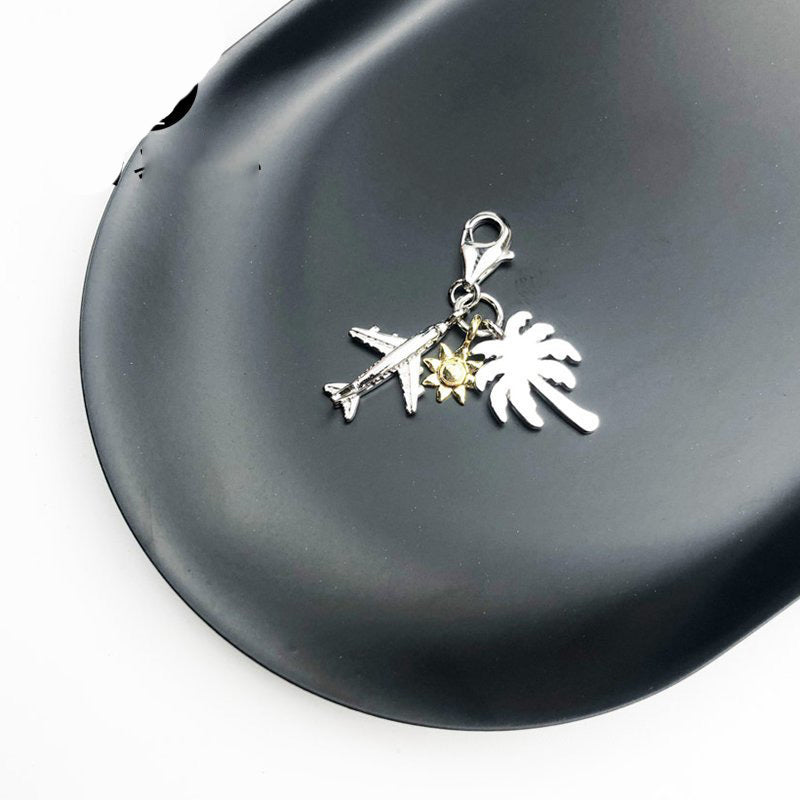 Palm Tree Sun Plane Pendant 925 Sterling Silver