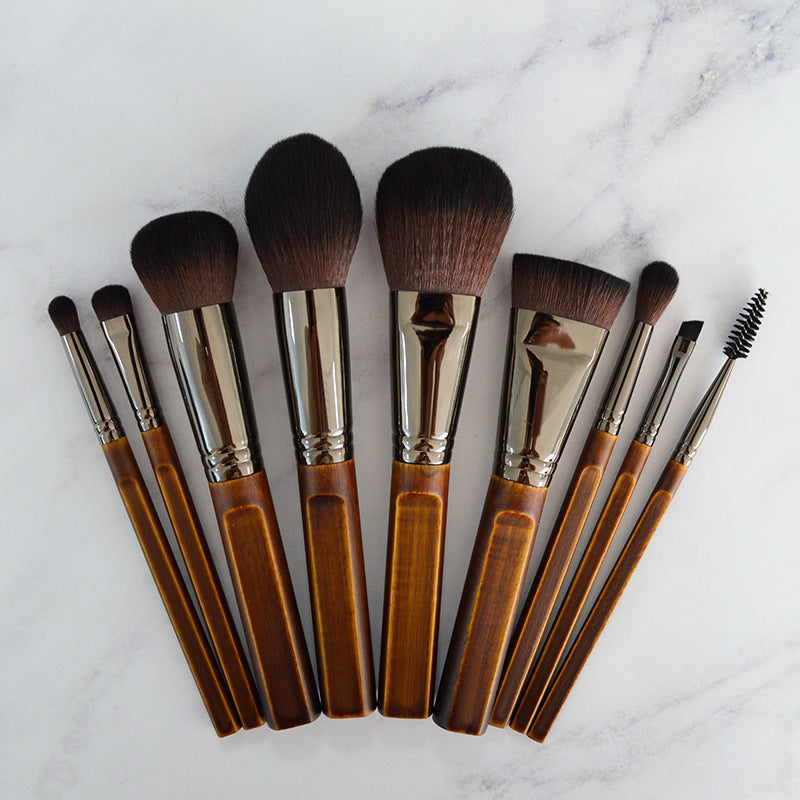 New 9-Piece Makeup Set Brush Complete Set Of Retro Wooden Handle Makeup Utensils Pi-Mart