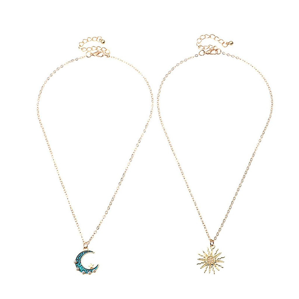 Sun Moon Necklace Blue Gold Stainless Steel Pendant Necklaces Jewelry Pi-Mart