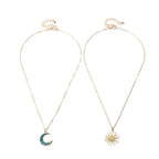 Sun Moon Necklace Blue Gold Stainless Steel Pendant Necklaces Jewelry Pi-Mart