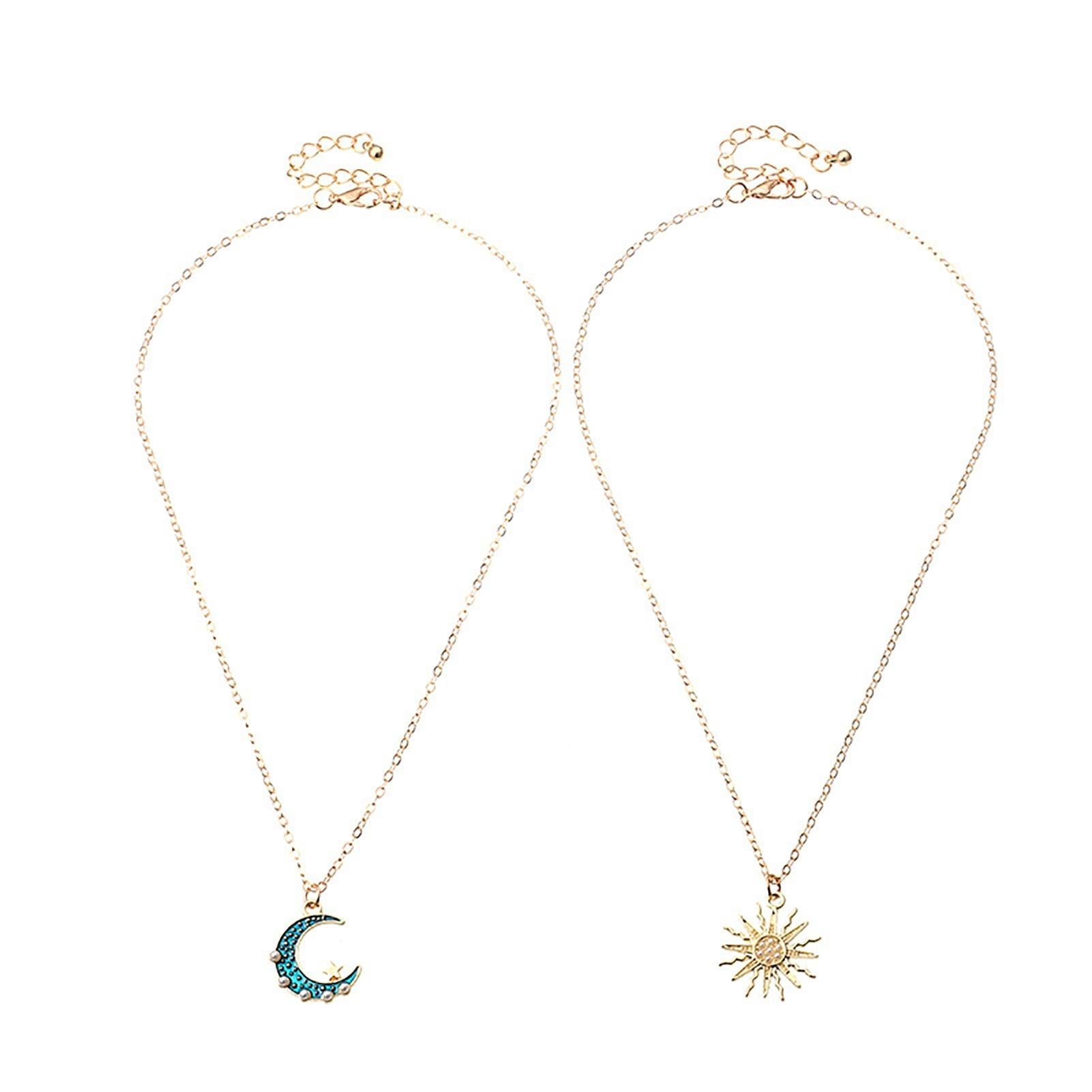 Sun Moon Necklace Blue Gold Stainless Steel Pendant Necklaces Jewelry Pi-Mart