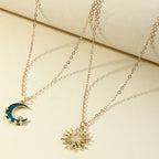 Sun Moon Necklace Blue Gold Stainless Steel Pendant Necklaces Jewelry Pi-Mart