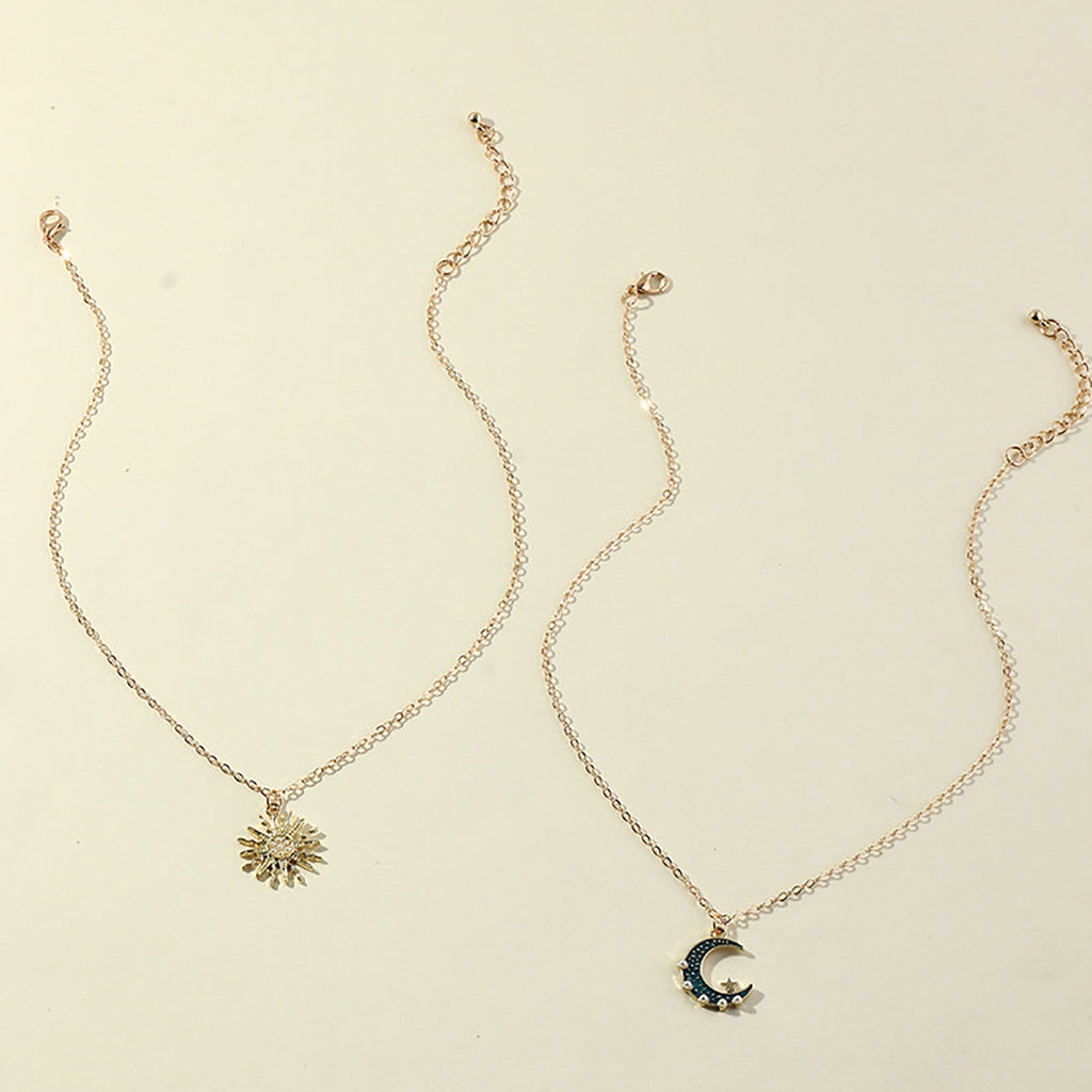 Sun Moon Necklace Blue Gold Stainless Steel Pendant Necklaces Jewelry Pi-Mart
