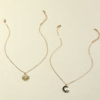 Sun Moon Necklace Blue Gold Stainless Steel Pendant Necklaces Jewelry Pi-Mart