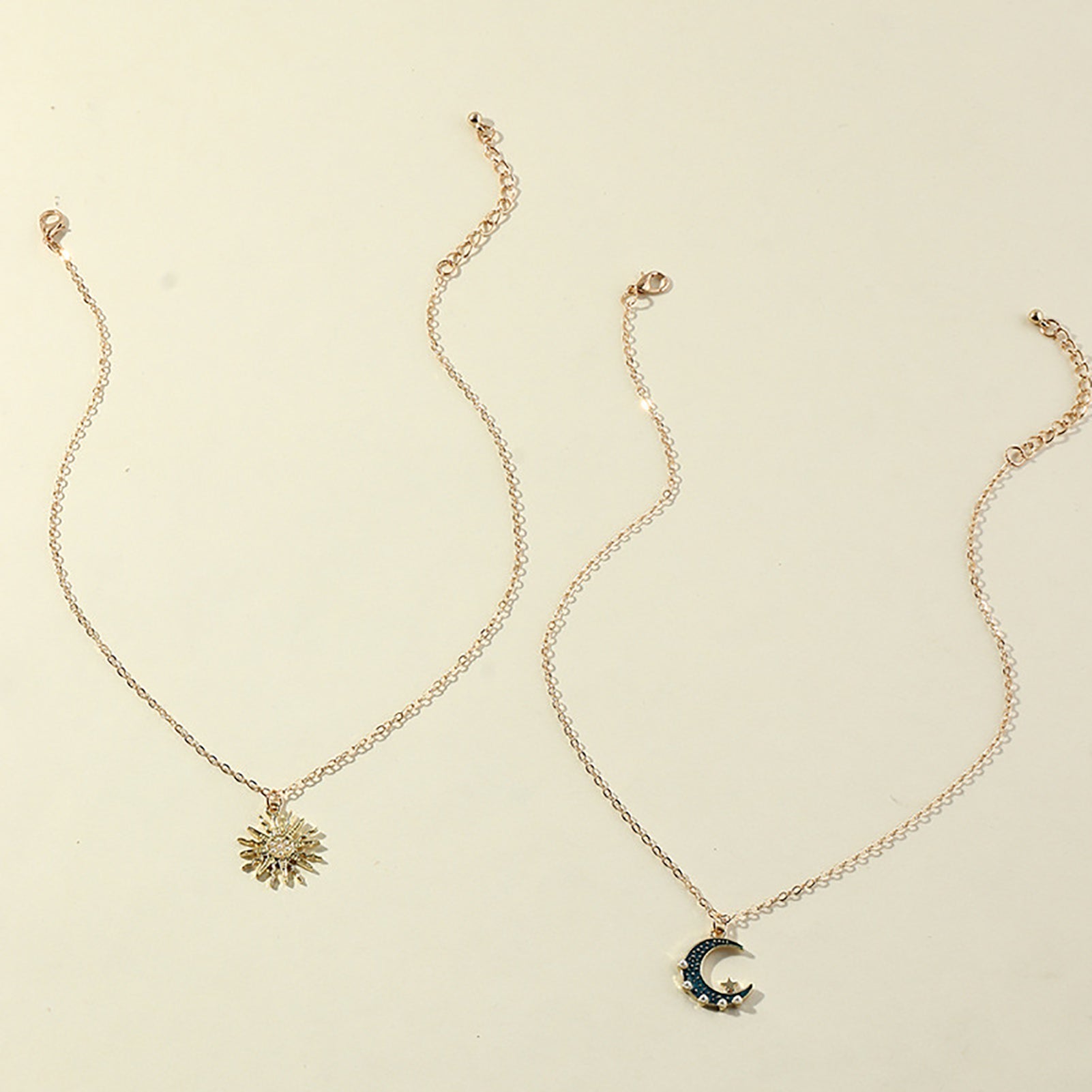 Sun Moon Necklace Blue Gold Stainless Steel Pendant Necklaces Jewelry Pi-Mart