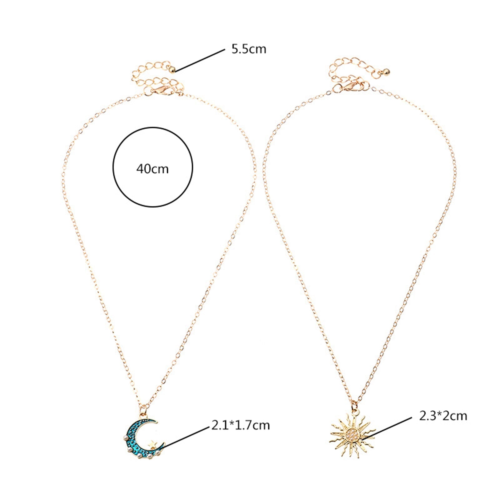 Sun Moon Necklace Blue Gold Stainless Steel Pendant Necklaces Jewelry Pi-Mart