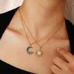 Sun Moon Necklace Blue Gold Stainless Steel Pendant Necklaces Jewelry Pi-Mart