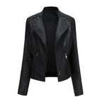 Pi-Mart Women's PU Leather Motorcycle Jacket - Slim Fit Short Biker Jacket with Lapel Collar (S-XXXL)