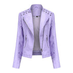 Pi-Mart Women's PU Leather Motorcycle Jacket - Slim Fit Short Biker Jacket with Lapel Collar (S-XXXL)