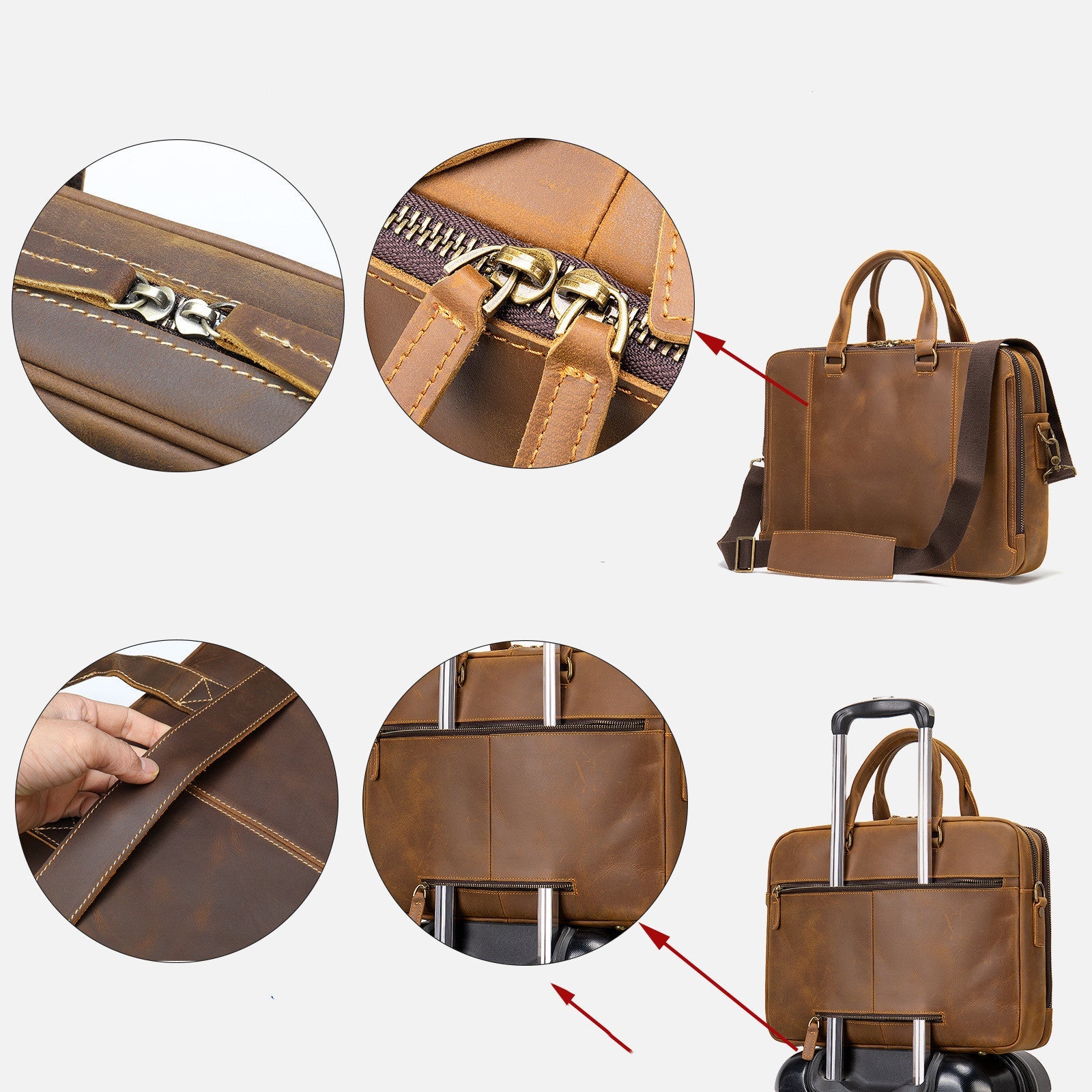 MVA Briefcase, Leather Men's Business Handbag, First Layer Leather Laptop Business Bag, Spot Wholesale Pi-Mart