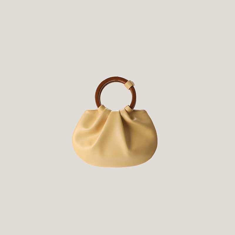 Vintage Wooden Handle Pleated Handbag Pi-Mart