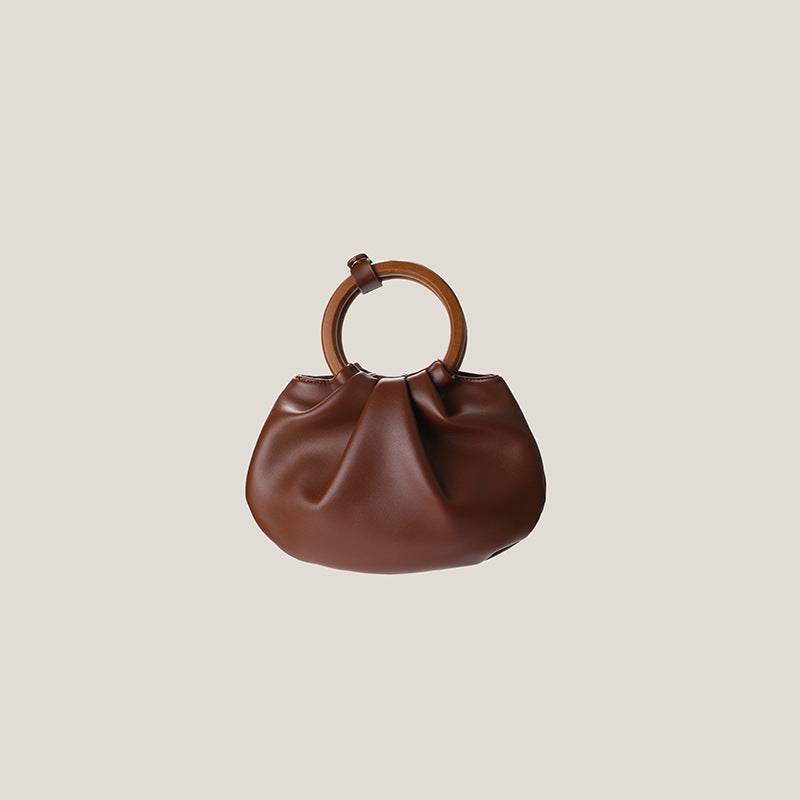 Vintage Wooden Handle Pleated Handbag Pi-Mart