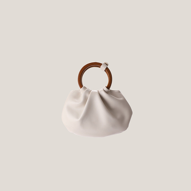 Vintage Wooden Handle Pleated Handbag Pi-Mart