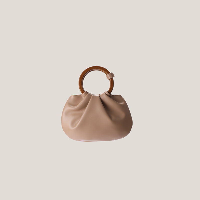Vintage Wooden Handle Pleated Handbag Pi-Mart