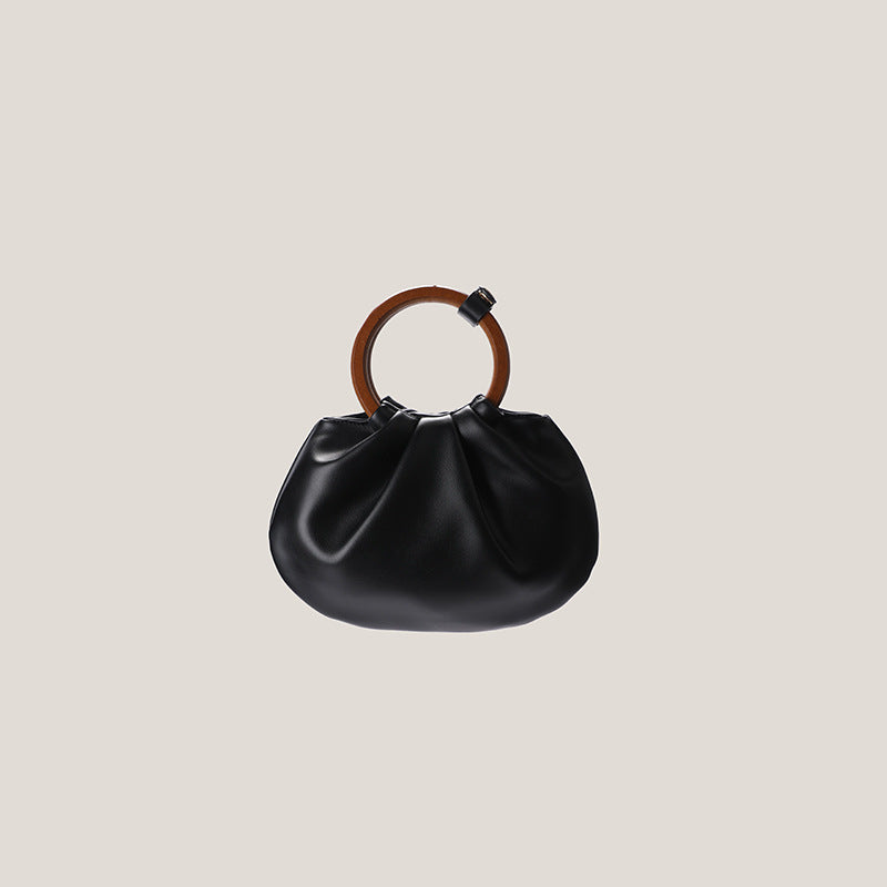 Vintage Wooden Handle Pleated Handbag Pi-Mart
