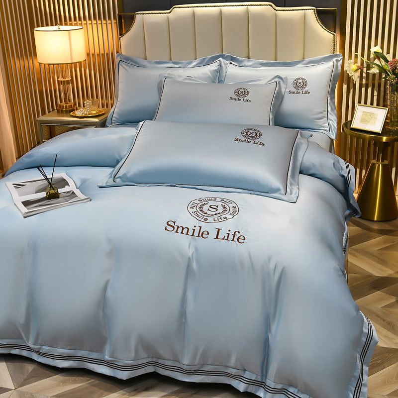Summer Ice Silk Four-piece Set Silky Nude Sleeping Sheets Quilt Cover Real Silk Satin Pi-Mart