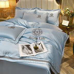 Summer Ice Silk Four-piece Set Silky Nude Sleeping Sheets Quilt Cover Real Silk Satin Pi-Mart