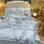 Summer Ice Silk Four-piece Set Silky Nude Sleeping Sheets Quilt Cover Real Silk Satin Pi-Mart