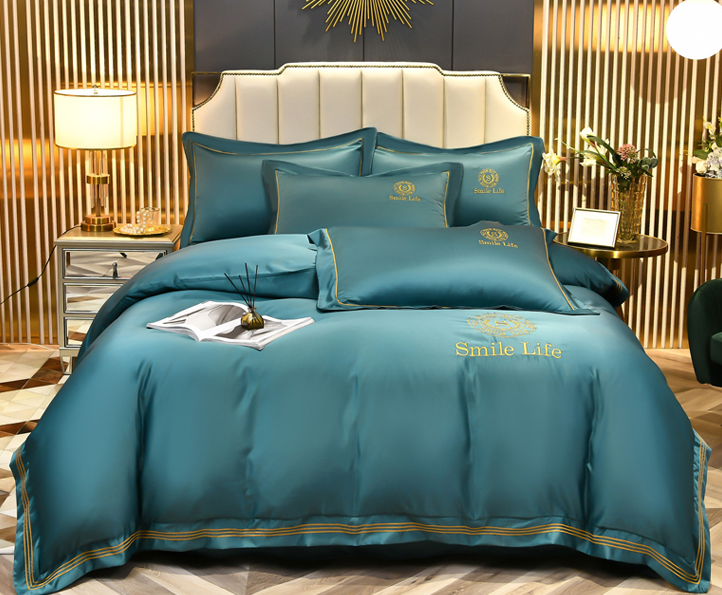 Summer Ice Silk Four-piece Set Silky Nude Sleeping Sheets Quilt Cover Real Silk Satin Pi-Mart