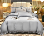 Summer Ice Silk Four-piece Set Silky Nude Sleeping Sheets Quilt Cover Real Silk Satin Pi-Mart