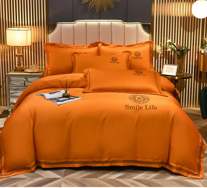 Summer Ice Silk Four-piece Set Silky Nude Sleeping Sheets Quilt Cover Real Silk Satin Pi-Mart