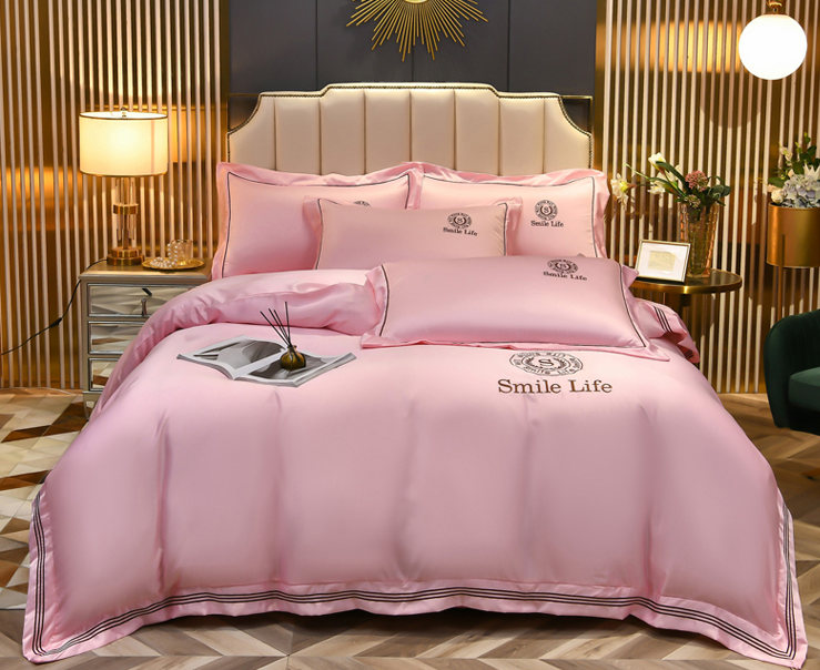 Summer Ice Silk Four-piece Set Silky Nude Sleeping Sheets Quilt Cover Real Silk Satin Pi-Mart