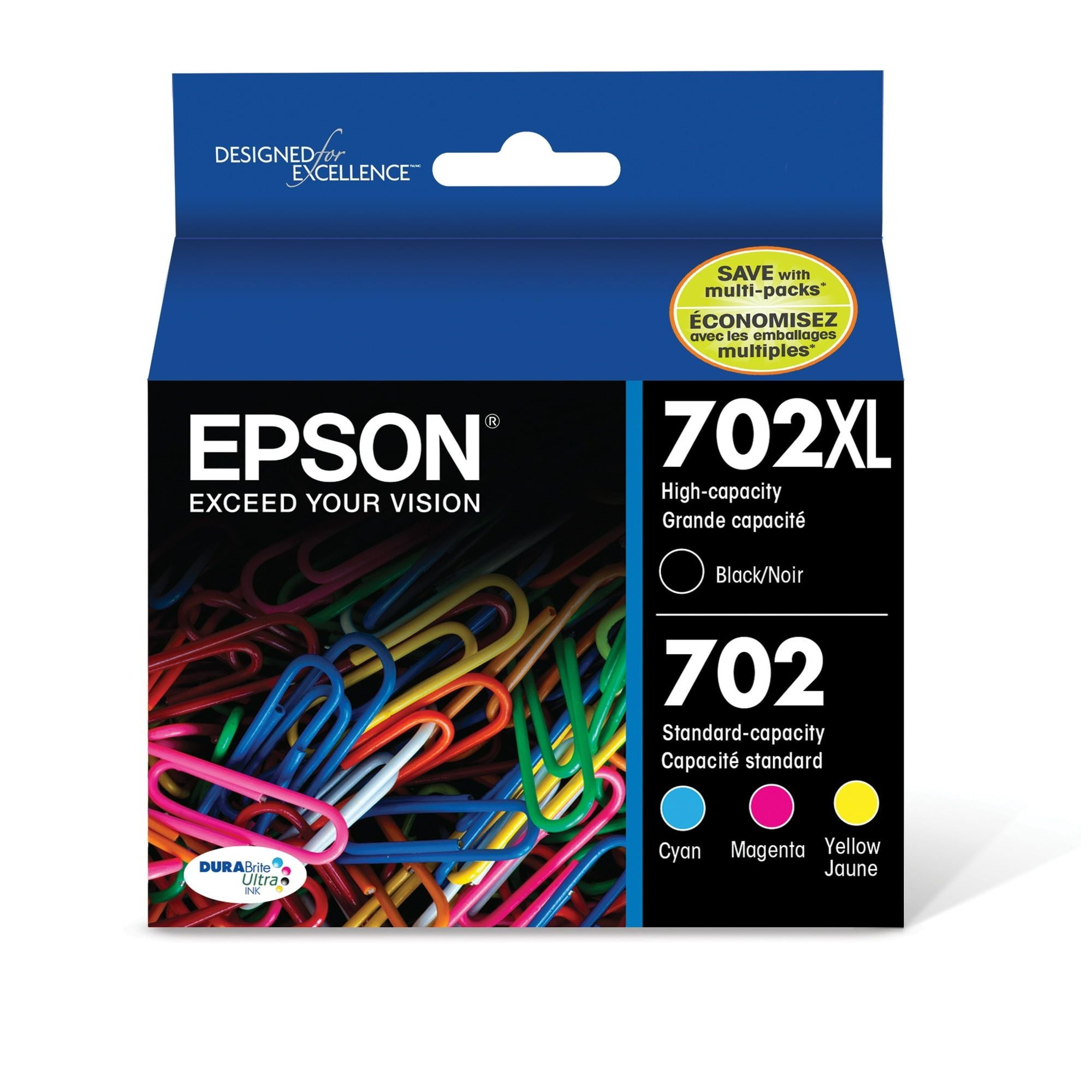 EPSON 702 DURABrite Ultra Ink High Capacity Black & Standard Color Cartridge Combo Pack (T702XL-BCS) Works with WorkForce Pro WF-3720, WF-3730, WF-3733