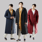 Men's winter buckle hooded mid-length cotton jacket