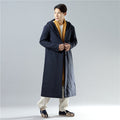 Men's winter buckle hooded mid-length cotton jacket