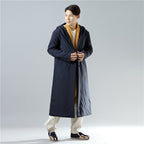 Men's winter buckle hooded mid-length cotton jacket