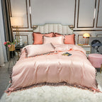 Summer Ice Silk Four Piece Set Maiden''s Heart Princess Bed Sheet Silk Quilt Cover European Style Silk Smooth Naked Quilt Bedding