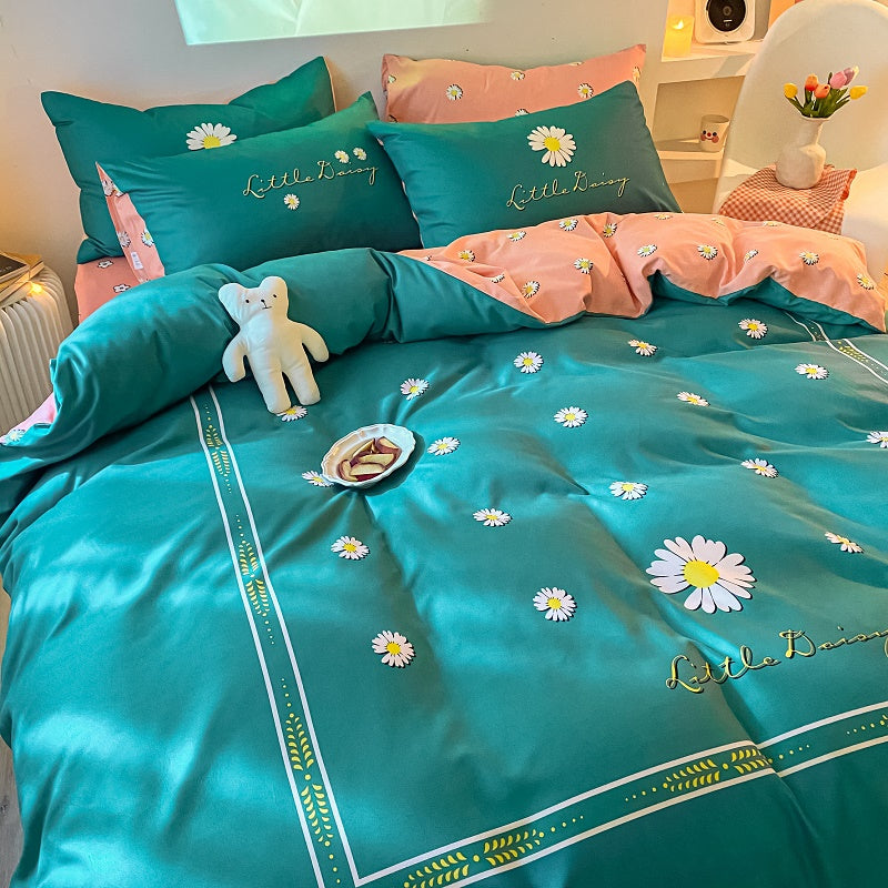 Four-Piece Bedding Set Thick Brushed Washed Cotton Sheets Double Duvet Cover Pi-Mart