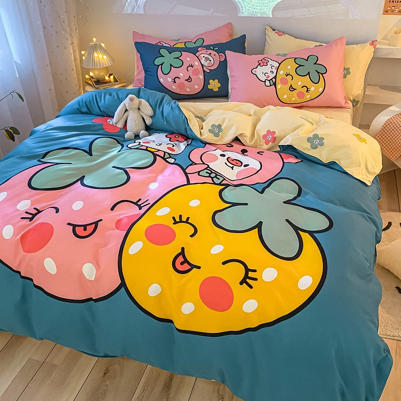 Four-Piece Bedding Set Thick Brushed Washed Cotton Sheets Double Duvet Cover Pi-Mart