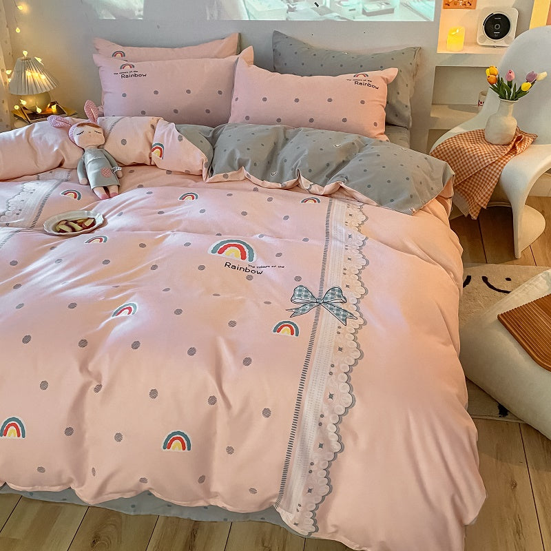 Four-Piece Bedding Set Thick Brushed Washed Cotton Sheets Double Duvet Cover Pi-Mart