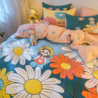 Four-Piece Bedding Set Thick Brushed Washed Cotton Sheets Double Duvet Cover Pi-Mart