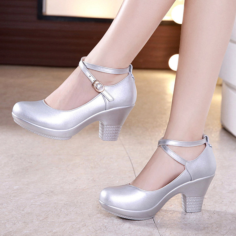 Outdoor Dance Shoes Thick-Heeled High-Heeled Dance Shoes Mid-Heel Square Dance Shoes Model Cheongsam Catwalk Shoes Women Pi-Mart