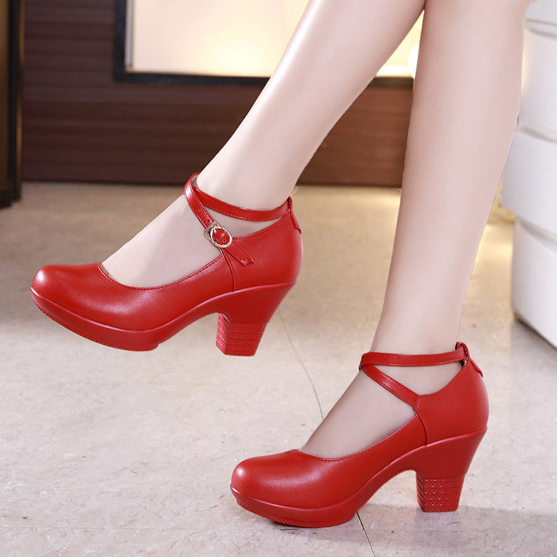 Outdoor Dance Shoes Thick-Heeled High-Heeled Dance Shoes Mid-Heel Square Dance Shoes Model Cheongsam Catwalk Shoes Women Pi-Mart