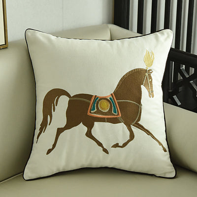 Chinese Style Horse Embroidery Bedside Pillow Lootquake LLC