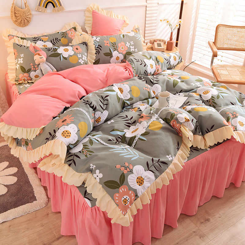 Girly Heart Lace Bed Skirt Princess Style Duvet Cover Bedding Pi-Mart